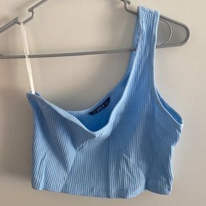 Blue One Shoulder Crop Top